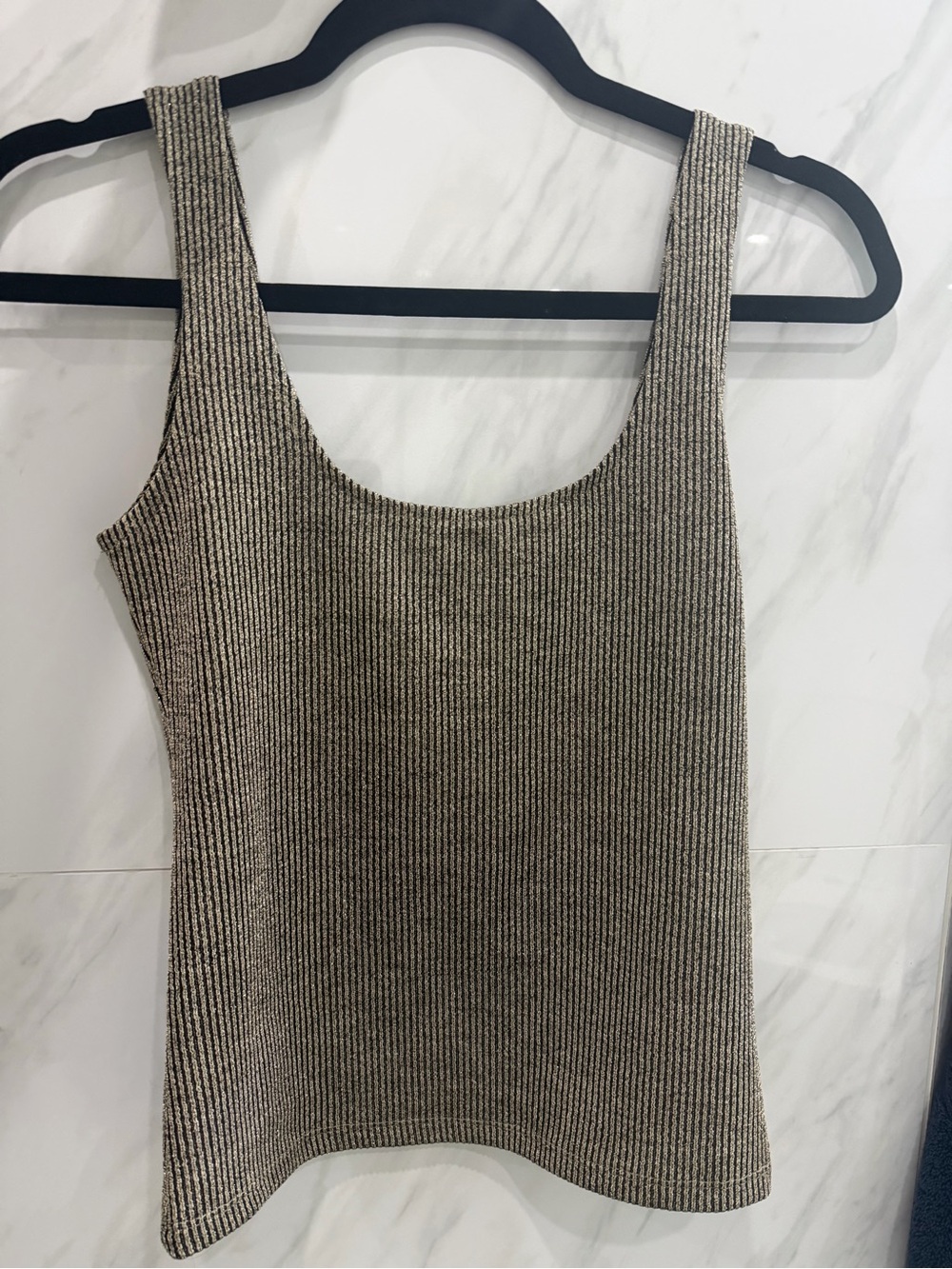 Zara Beige and Black Ribbed Tank Top
